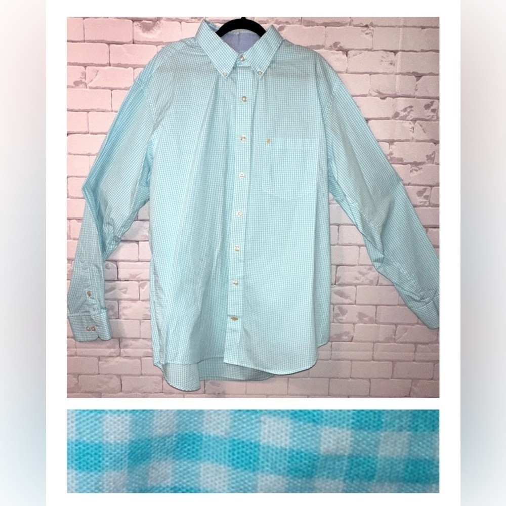 IZOD Men's Light Blue Checkered Shirt Size Xl Long Sleeve Classic Spring Office